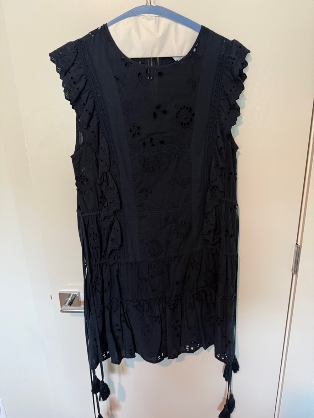Misa Los Angeles Navy Eyelet Ruffle Sleeve Tunic Dress